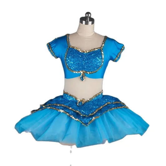 Blue Sequin Ballet Dance Tutu Top And Skirt For Adult/Child,Short Sleeve Ballet Costume Ballerina Girl Dance Clothes Drop Ship