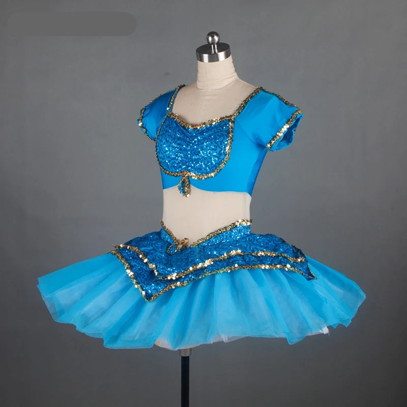 Blue Sequin Ballet Dance Tutu Top And Skirt For Adult/Child,Short Sleeve Ballet Costume Ballerina Girl Dance Clothes Drop Ship