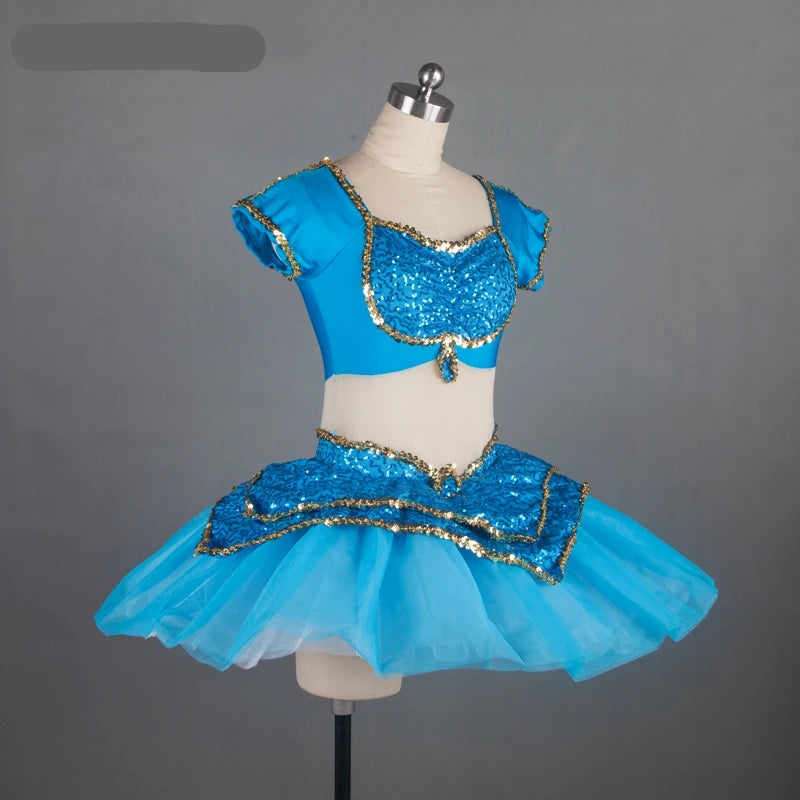 Blue Sequin Ballet Dance Tutu Top And Skirt For Adult/Child,Short Sleeve Ballet Costume Ballerina Girl Dance Clothes Drop Ship