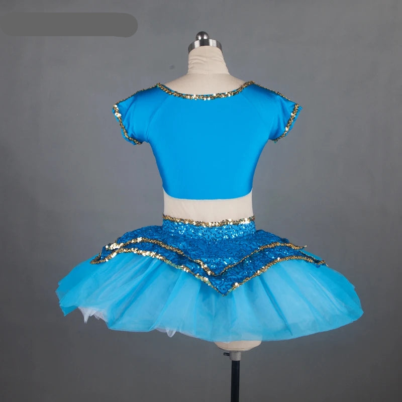 Blue Sequin Ballet Dance Tutu Top And Skirt For Adult/Child,Short Sleeve Ballet Costume Ballerina Girl Dance Clothes Drop Ship