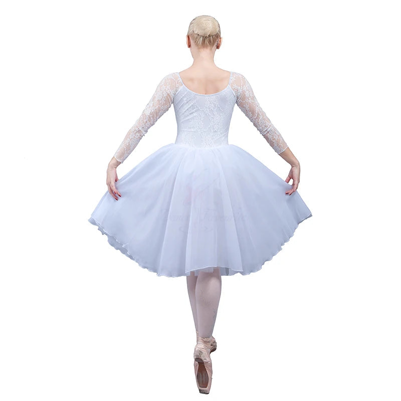 Girl Long Sleeves Lace White Or Black Romantic Ballet Dress,Custom Made Ballerina Balet Dance Costume Retail Wholesale