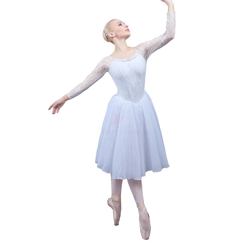 Girl Long Sleeves Lace White Or Black Romantic Ballet Dress,Custom Made Ballerina Balet Dance Costume Retail Wholesale