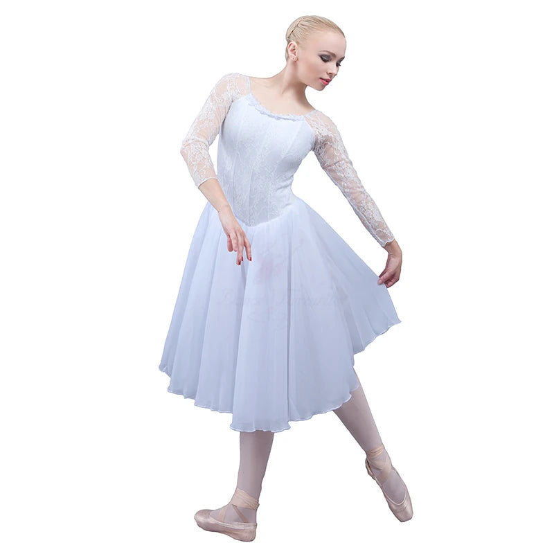 Girl Long Sleeves Lace White Or Black Romantic Ballet Dress,Custom Made Ballerina Balet Dance Costume Retail Wholesale