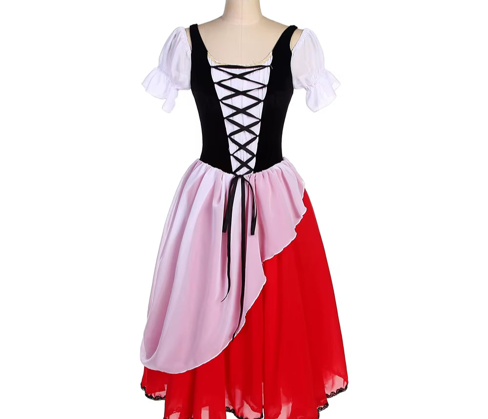 DON QUIXOTE  Puffy Sleeves Red/Yellow Romatic Long Ballet Dress
