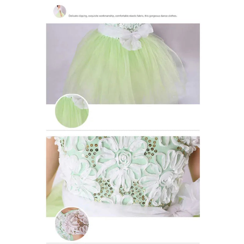 Adult Or Children Balle Stage Costumes Bodice & Tulle Skirt, Girls Light Green Flower Fairy Ballet Tutus HB663