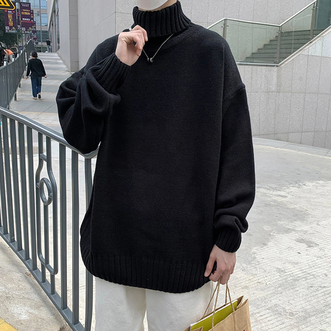 Autumn And Winter Men's High-neck Sweater Slouchy Loose Solid Color Sweater Fashion Brand Comfortable Large Coat