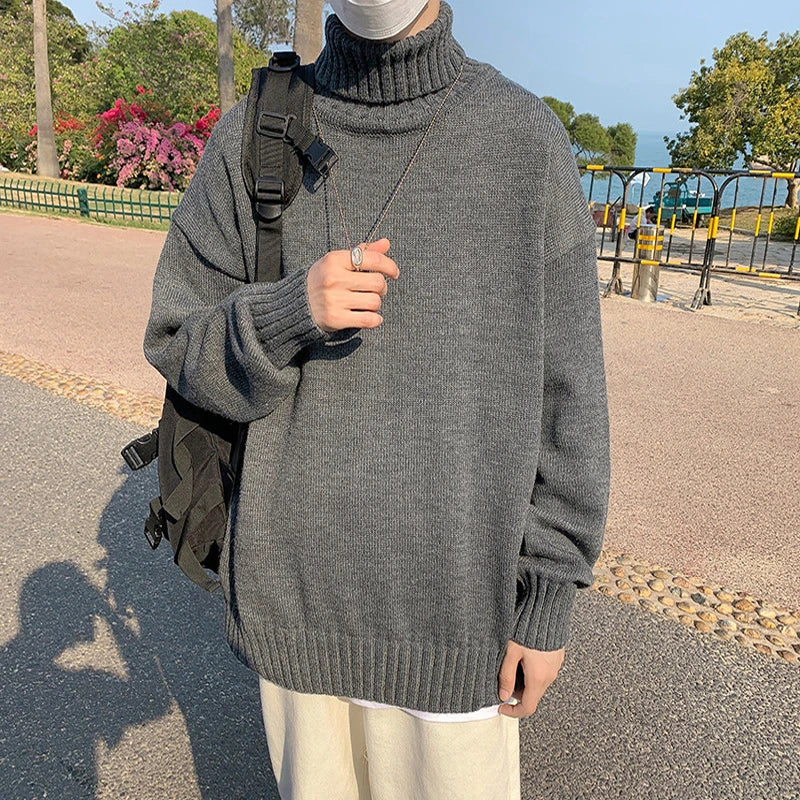 Autumn And Winter Men's High-neck Sweater Slouchy Loose Solid Color Sweater Fashion Brand Comfortable Large Coat