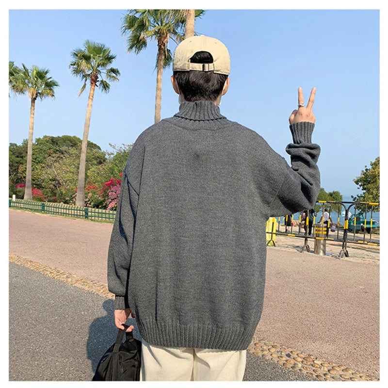 Autumn And Winter Men's High-neck Sweater Slouchy Loose Solid Color Sweater Fashion Brand Comfortable Large Coat