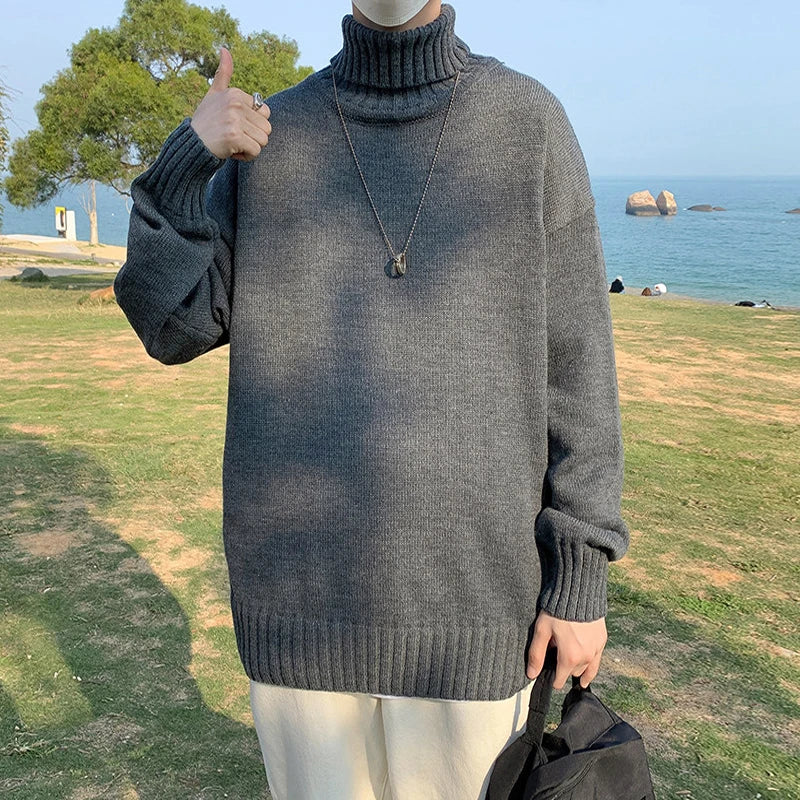 Autumn And Winter Men's High-neck Sweater Slouchy Loose Solid Color Sweater Fashion Brand Comfortable Large Coat