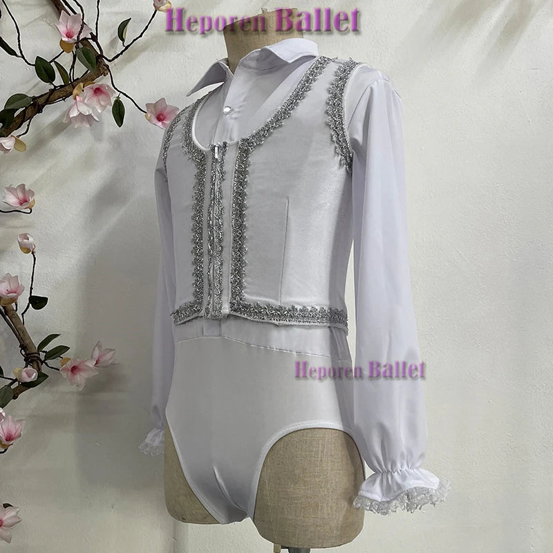 Ballet Gebelia Male Variation Stage Performance Two-piece Performance Costumes,Men Ballet Vest And Leotard Jumpsuit