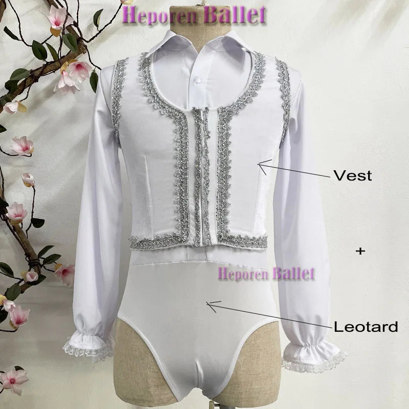 Ballet Gebelia Male Variation Stage Performance Two-piece Performance Costumes,Men Ballet Vest And Leotard Jumpsuit