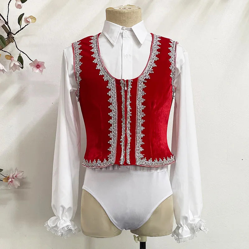 Ballet Gebelia Male Variation Stage Performance Two-piece Performance Costumes,Men Ballet Vest And Leotard Jumpsuit