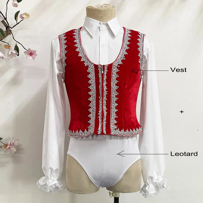 Ballet Gebelia Male Variation Stage Performance Two-piece Performance Costumes,Men Ballet Vest And Leotard Jumpsuit