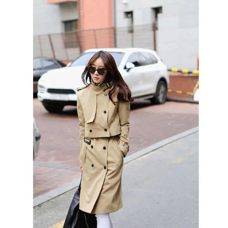 Big Discount Novelty Fashion Women lapel Long Trench Coat  Women With 3ways to wear, Long Sleeve British Style Windbreaker