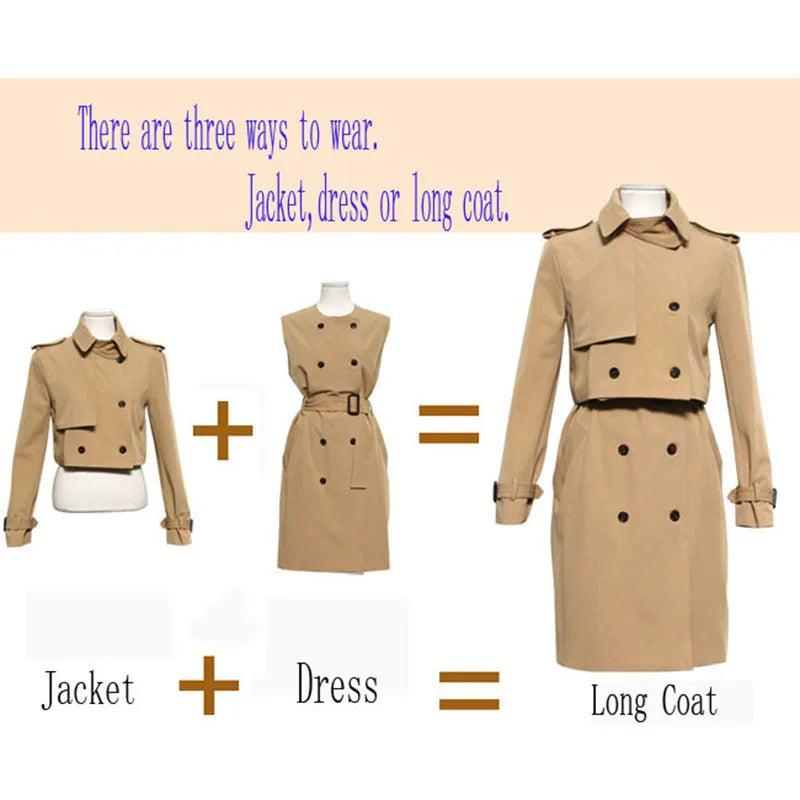 Big Discount Novelty Fashion Women lapel Long Trench Coat  Women With 3ways to wear, Long Sleeve British Style Windbreaker