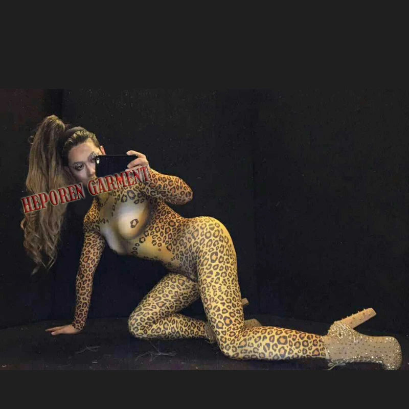 Big Discount Sexy Tiger Girl Leotard Jumpsuits Elasticity Bodysuit, DJ Singer Jazz Party Clubwear Night Tights
