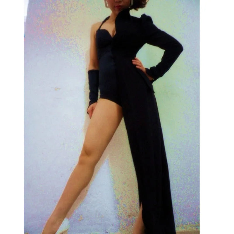Big Discount Women Sexy Leotard Jumpsuit Black Corset Half Coat,Tube Body Top DJ Costumes Bodysuit Overalls Stage Performance