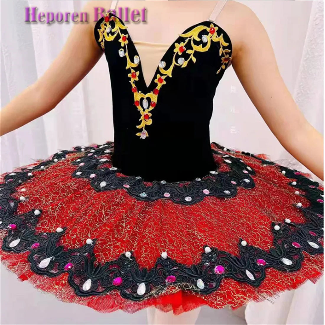 Children's Black Red Ballet Dancing Tutu For Don Quixote Performance,Balet Dress Girls Tutus Stage Skirt Retail Wholesale