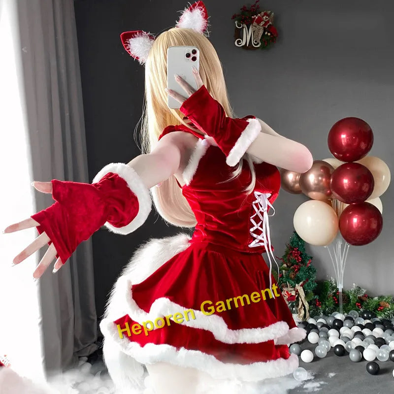 Christmas Or New Year's  Women's Halloween Sexy Theme Costume Uniform Temptation Sexy Cat Girl Anchor Cosplayer Skirt