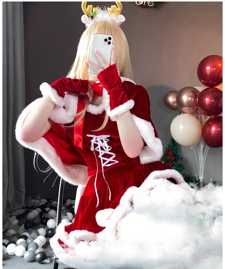 Christmas Or New Year's  Women's Halloween Sexy Theme Costume Uniform Temptation Sexy Cat Girl Anchor Cosplayer Skirt