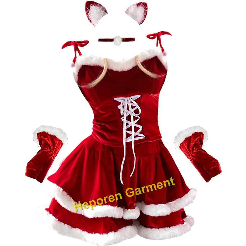Christmas Or New Year's  Women's Halloween Sexy Theme Costume Uniform Temptation Sexy Cat Girl Anchor Cosplayer Skirt