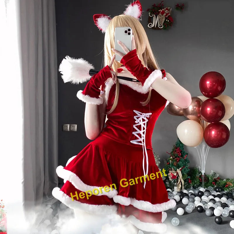 Christmas Or New Year's  Women's Halloween Sexy Theme Costume Uniform Temptation Sexy Cat Girl Anchor Cosplayer Skirt