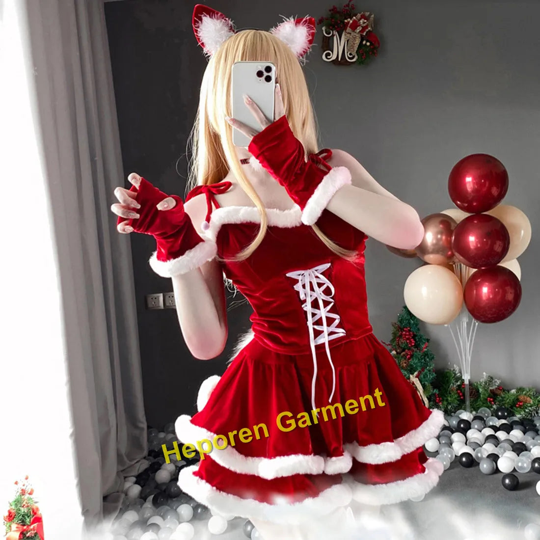 Christmas Or New Year's  Women's Halloween Sexy Theme Costume Uniform Temptation Sexy Cat Girl Anchor Cosplayer Skirt