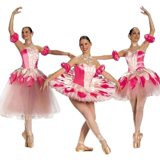 Christmas Pink Ballerina Flower Leaf Fairy Long Ballet Dress,Adult Peach Tree Leaves Petal Ballet Skirts Free Ship Dropshipping