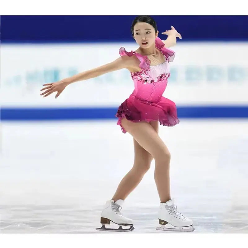 Custom Made Good Quality Women Or Kids Rose Pink Diamond Ice Skating Dress Skating Costumes For Competitiosn