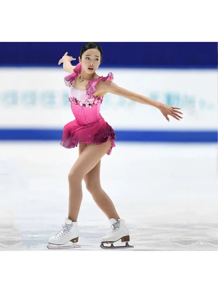 Custom Made Good Quality Women Or Kids Rose Pink Diamond Ice Skating Dress Skating Costumes For Competitiosn