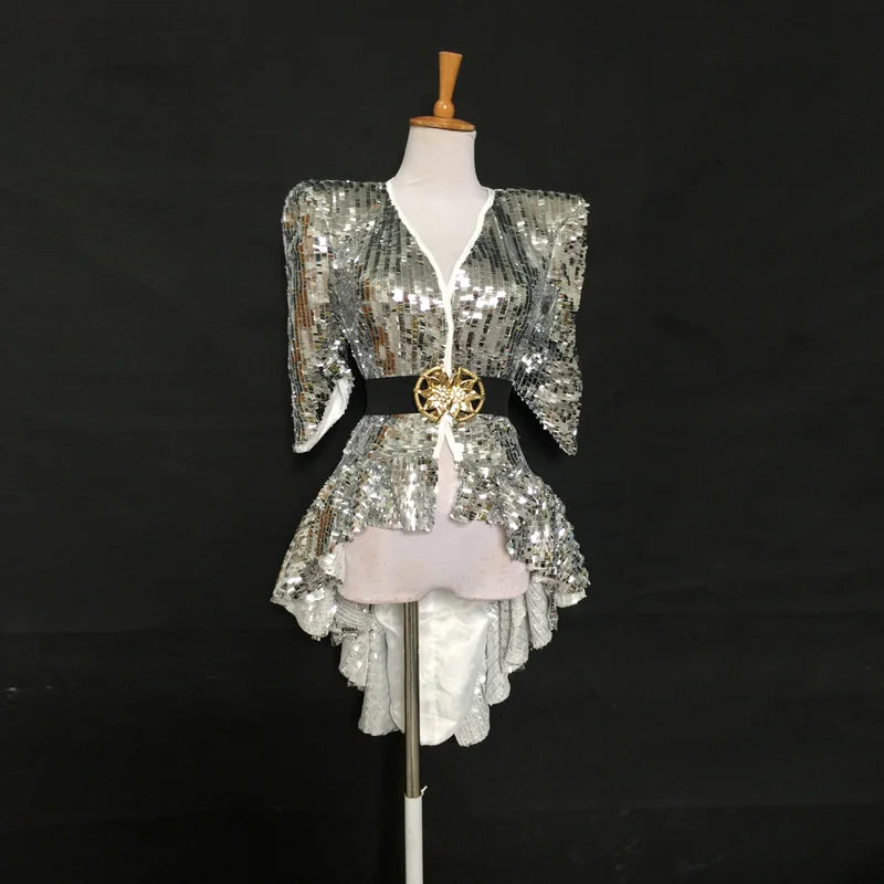 Custom Made Women Sexy Shining Top For Stage Dance,Biyonce Style Bling Bling Coat Jacket Glinted Costume
