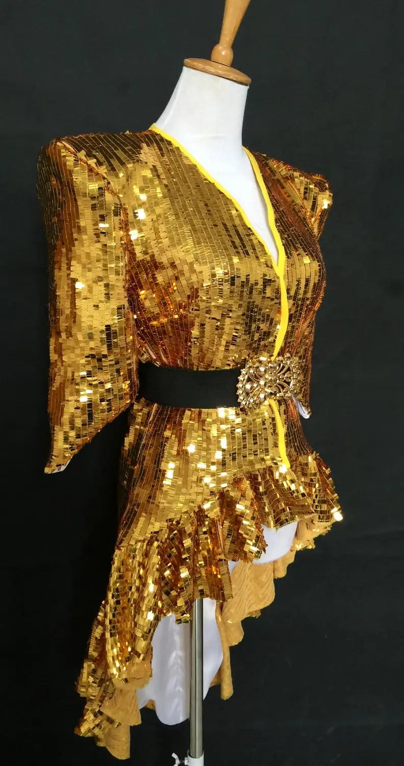Custom Made Women Sexy Shining Top For Stage Dance,Biyonce Style Bling Bling Coat Jacket Glinted Costume