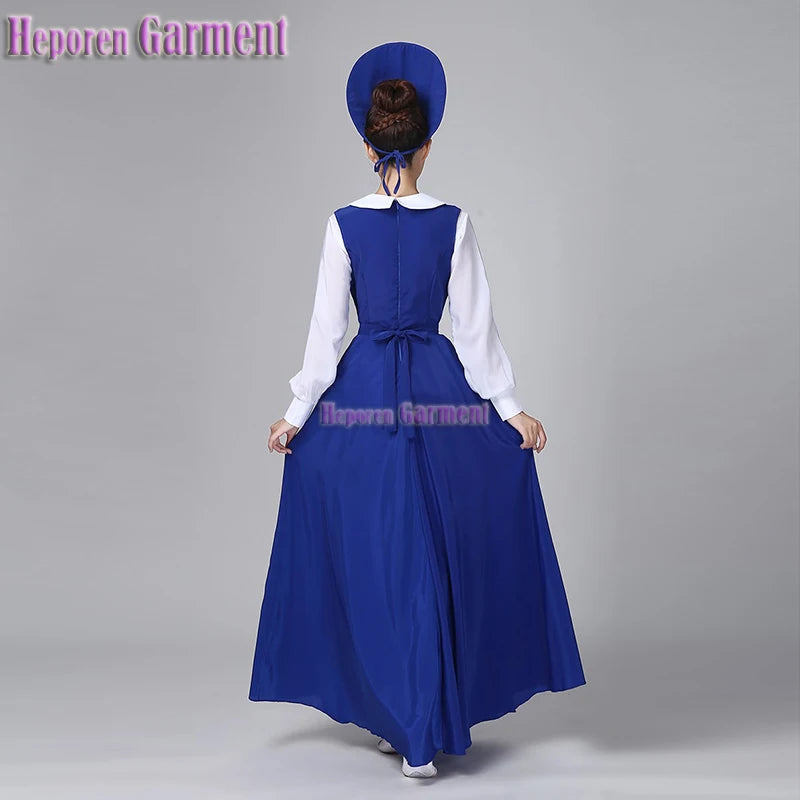 Customized Adult Switzerland Long Dancing Dress In Royal Blue Yellow For Stage,European Dutch Swedish Folk Dance Costumes