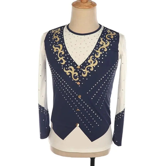 Customized Man'S Figure Skating Suit For Performance, Many Colors Men Top For Skating Stickers With Crystal Diamonds