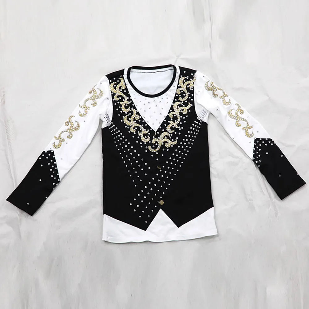 Customized Man'S Figure Skating Suit For Performance, Many Colors Men Top For Skating Stickers With Crystal Diamonds