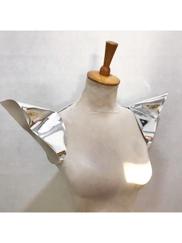 Customized Runway Show Nightclub Bar Party Attire, Super Bright Patent Leather Shoulder Accessories, Flying Shoulder Camisole