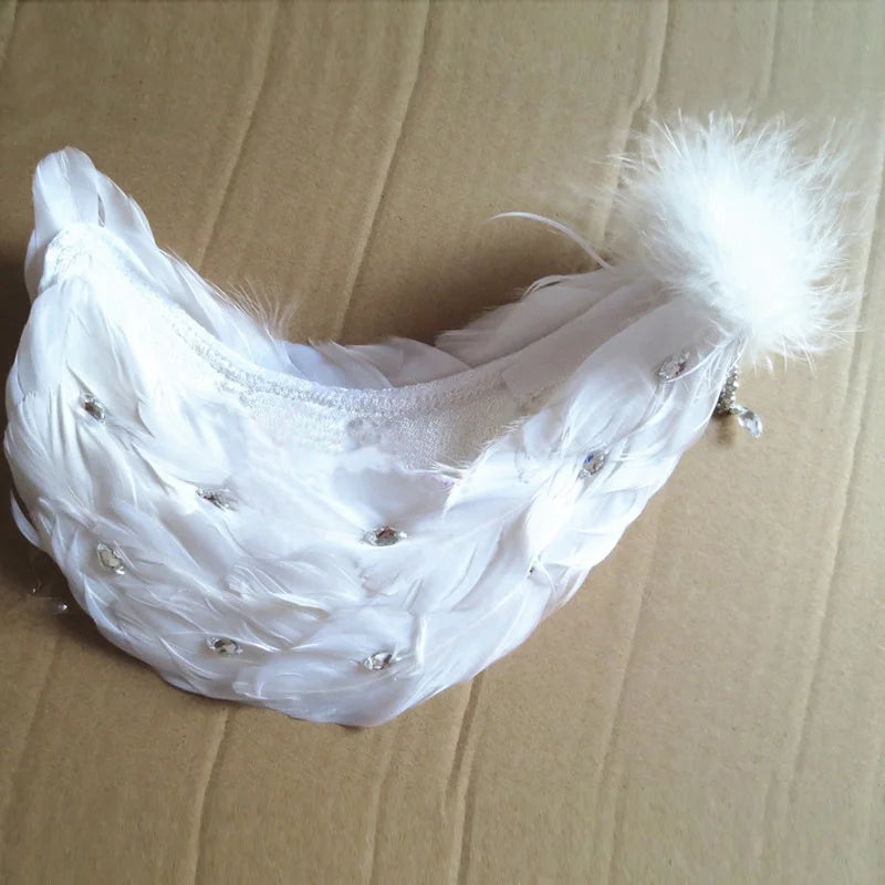 Girl Black Or White Swan Lake Ballet Headpiece Real Feather,Hand Made Nutcracker Ballet Stage Headband For Ballet