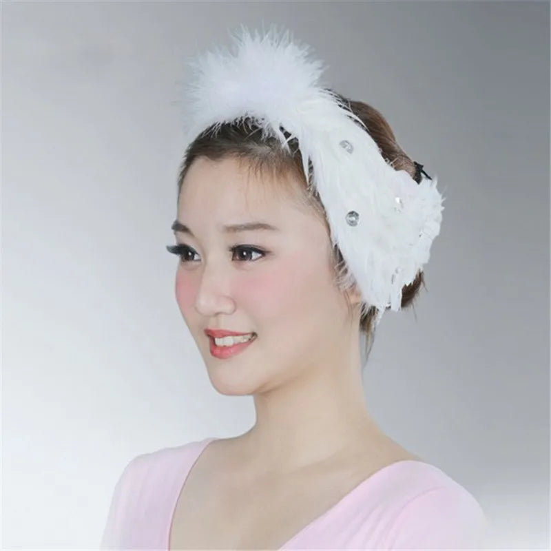 Girl Black Or White Swan Lake Ballet Headpiece Real Feather,Hand Made Nutcracker Ballet Stage Headband For Ballet