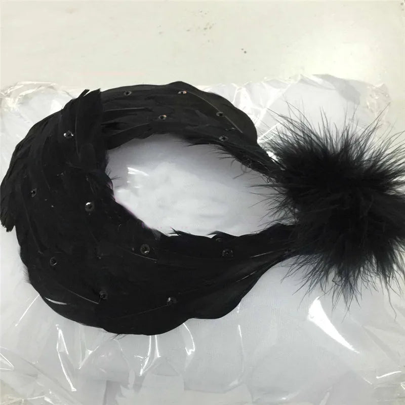 Girl Black Or White Swan Lake Ballet Headpiece Real Feather,Hand Made Nutcracker Ballet Stage Headband For Ballet