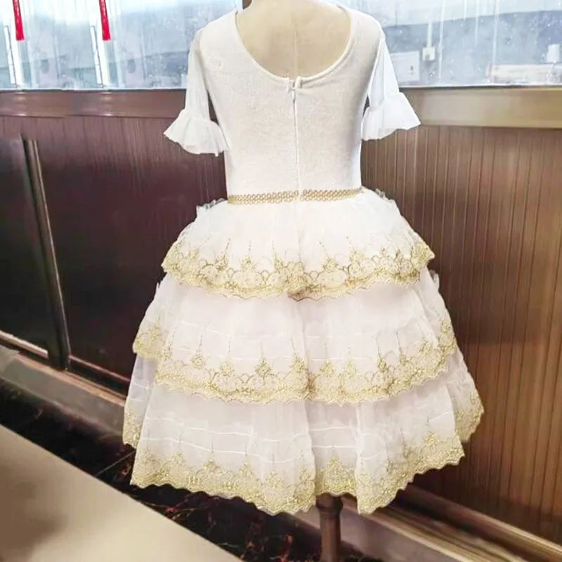 Girls Spanish Ballet Dress Quixote Performance Stage Costume White Gold Balet Skirt Drop Shipping