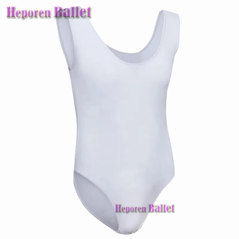 Great Elasticity White Soft Ballet  Jumpsuit For Men Boy, Vest Gymnastics Art Test Training Bodysuit Sports Fitness Clothes