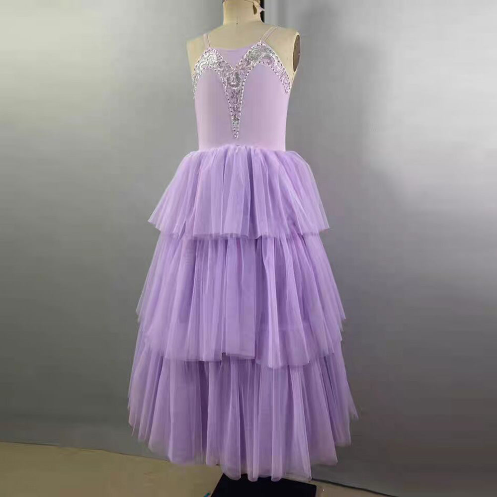 Customized Women'S Purple Sleeveless Ballet Dress For Performance Or Competition