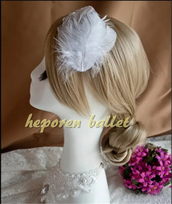 Hand Made Ballet White Feather Headwear Two Pieces,Balet Decorative Bride Wedding Stage Performance Retail Wholesale HDE023