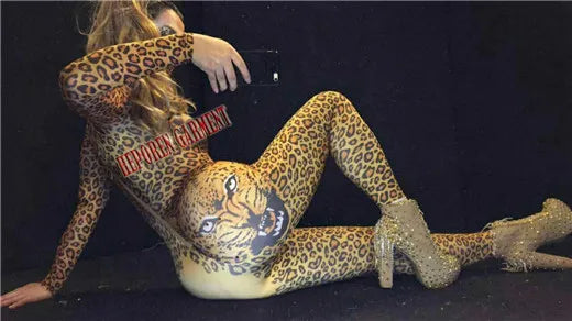 Big Discount Sexy Tiger Girl Leotard Jumpsuits Elasticity Bodysuit, DJ Singer Jazz Party Clubwear Night Tights