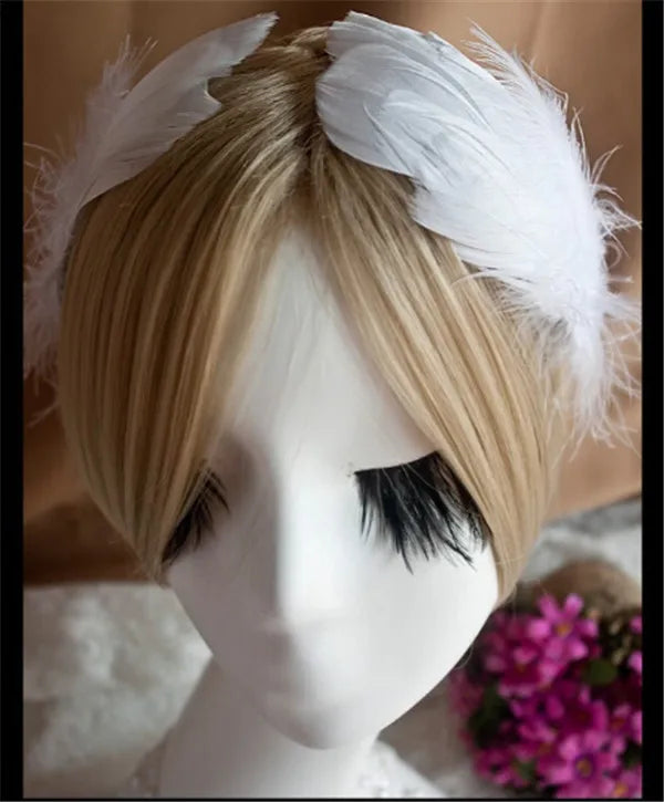 Hand Made Ballet White Feather Headwear Two Pieces,Balet Decorative Bride Wedding Stage Performance Retail Wholesale HDE023