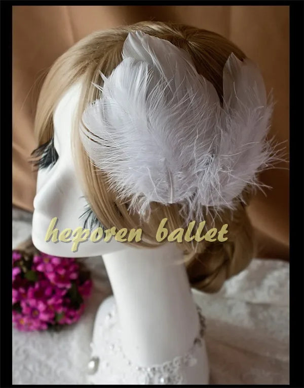 Hand Made Ballet White Feather Headwear Two Pieces,Balet Decorative Bride Wedding Stage Performance Retail Wholesale HDE023