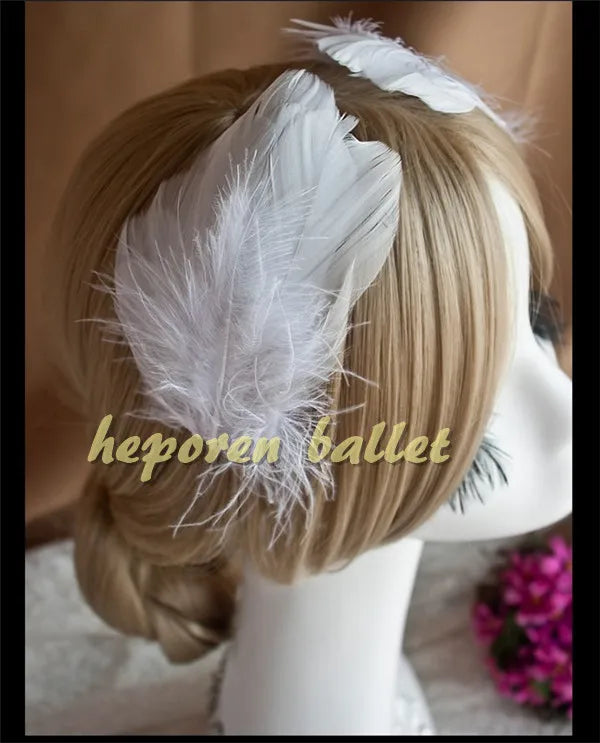 Hand Made Ballet White Feather Headwear Two Pieces,Balet Decorative Bride Wedding Stage Performance Retail Wholesale HDE023