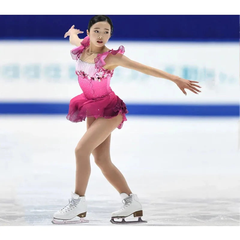 Custom Made Good Quality Women Or Kids Rose Pink Diamond Ice Skating Dress Skating Costumes For Competitiosn