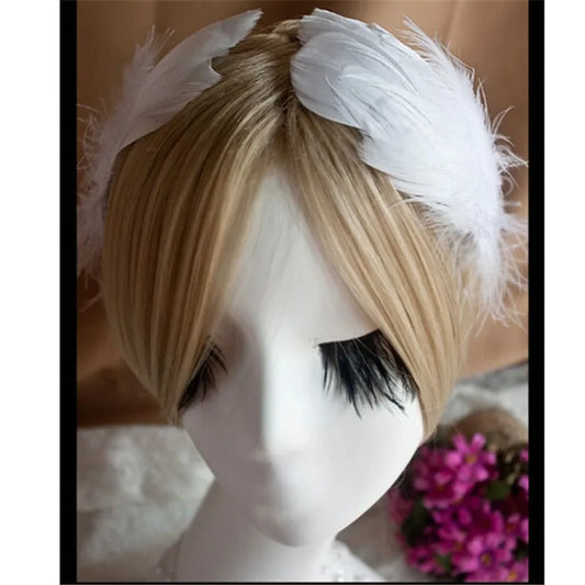 Hand Made Ballet White Feather Headwear Two Pieces,Balet Decorative Bride Wedding Stage Performance Retail Wholesale HDE023