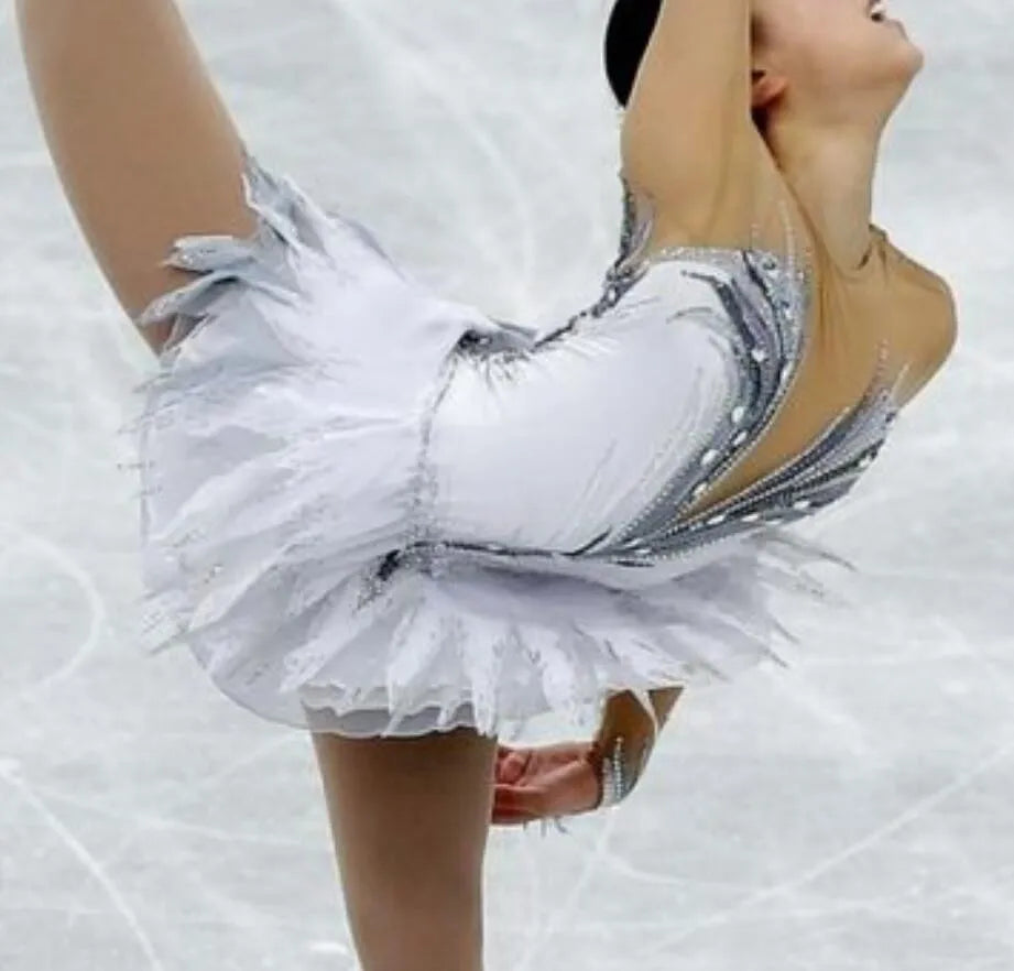 Handmade Spandex Rhinestone Performance Skating Wear, Custom Made Fairy White Figure Skating Dress With Sequins